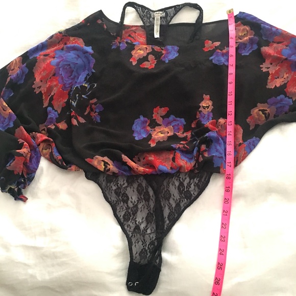 Free People over under black floral lace blouse body suit XS - Picture 3 of 5